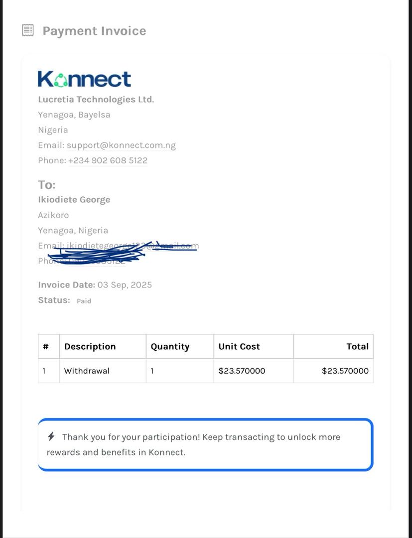 JUST MADE MY FIRST WITHDRAWAL ON Konnect NG!