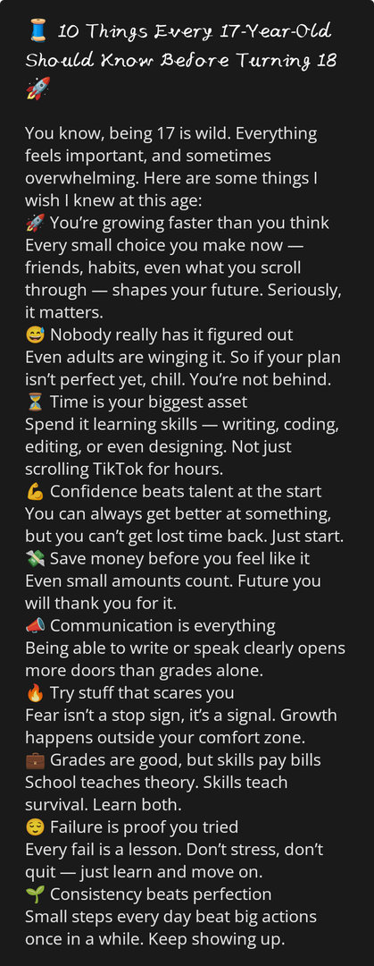 🧵 10 Things Every 17-Year-Old Should Know Before Turning 18 🚀