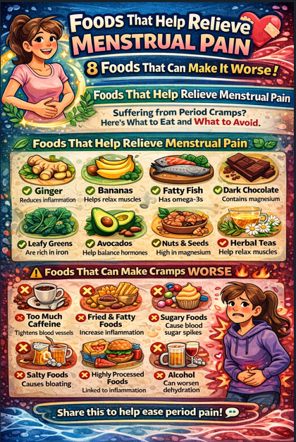 “Cramping Every Month? ( Period Pain? These Foods Can Help — And Some Can Make It Worse) 10 Foods That Can Make Your Period Better or Worse 😣🍫” 🚨🧵